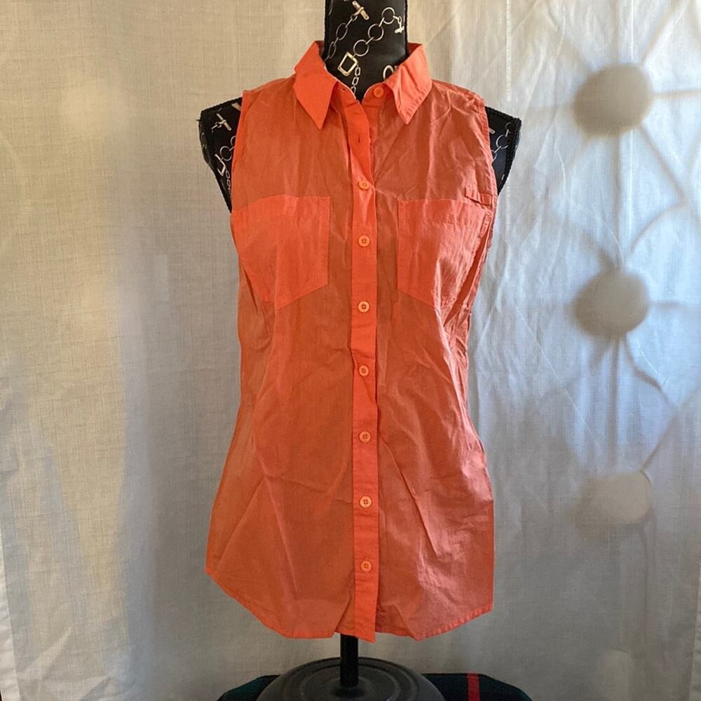 Patagonia Women's S Coral Orange Organic Cotton‎ Sleeveless Button Front Blouse